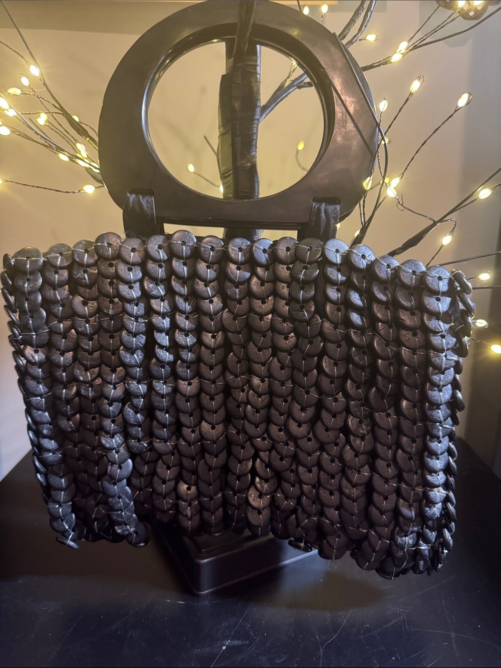 Artisan Isanti Black Beaded Handbag with Round Handles